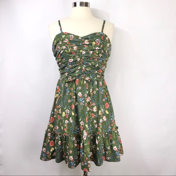 SOLD- ABOUND Green Floral Ruched Mini Sundress L - Picture 3 of 5